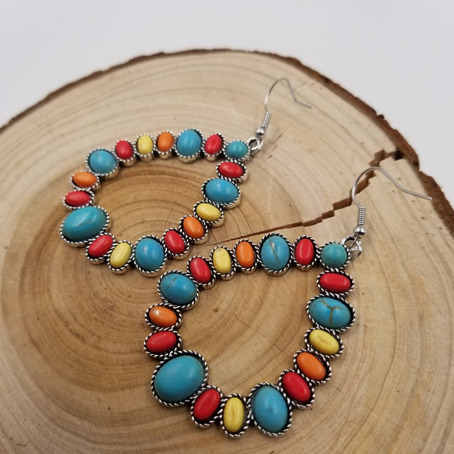 Oval Turquoise Boho Earrings