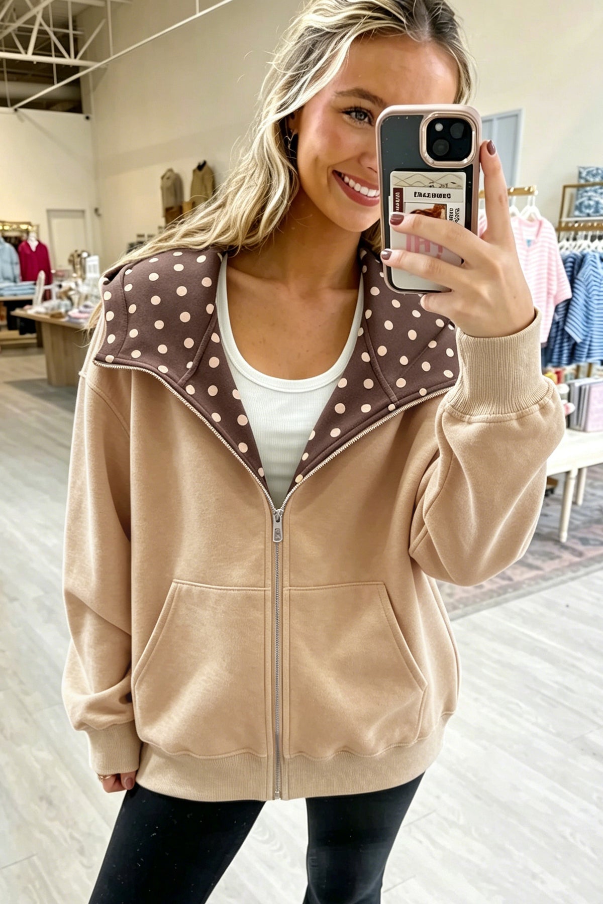 Beau Blue Polka Dot Hooded Zip-Up Sweatshirt