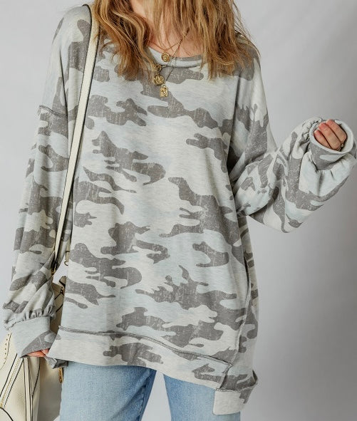 Retro Camouflage Drop Shoulder Sweatshirt