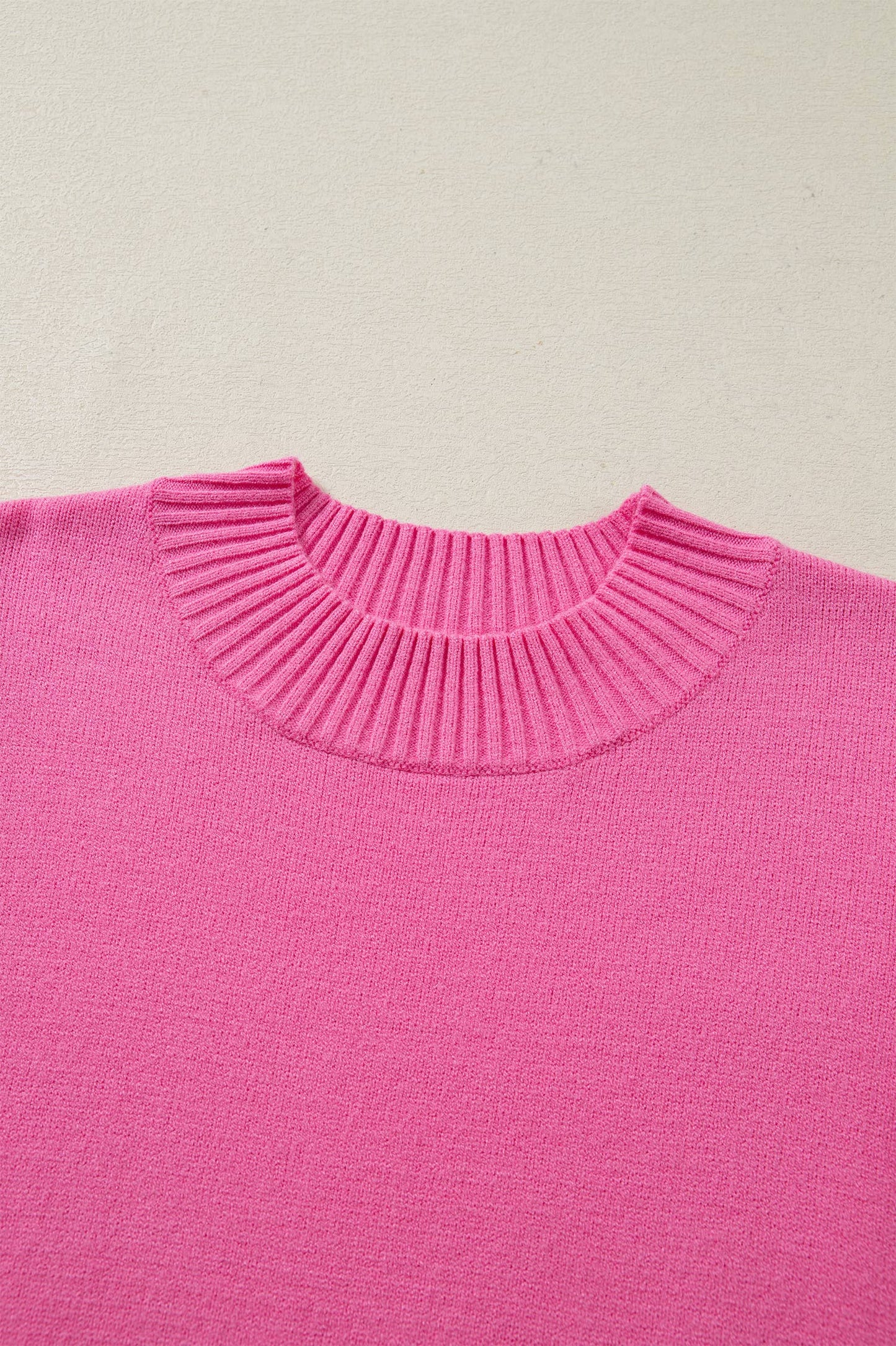 Ribbed Trim Round Neck Ruffle Short Sleeve Sweater: Sachet Pink / S