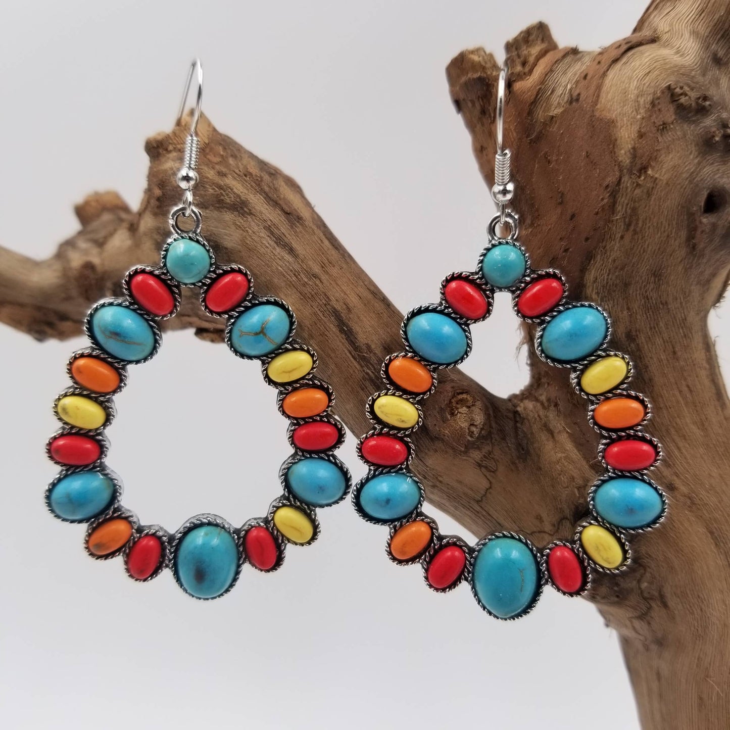 Oval Turquoise Boho Earrings