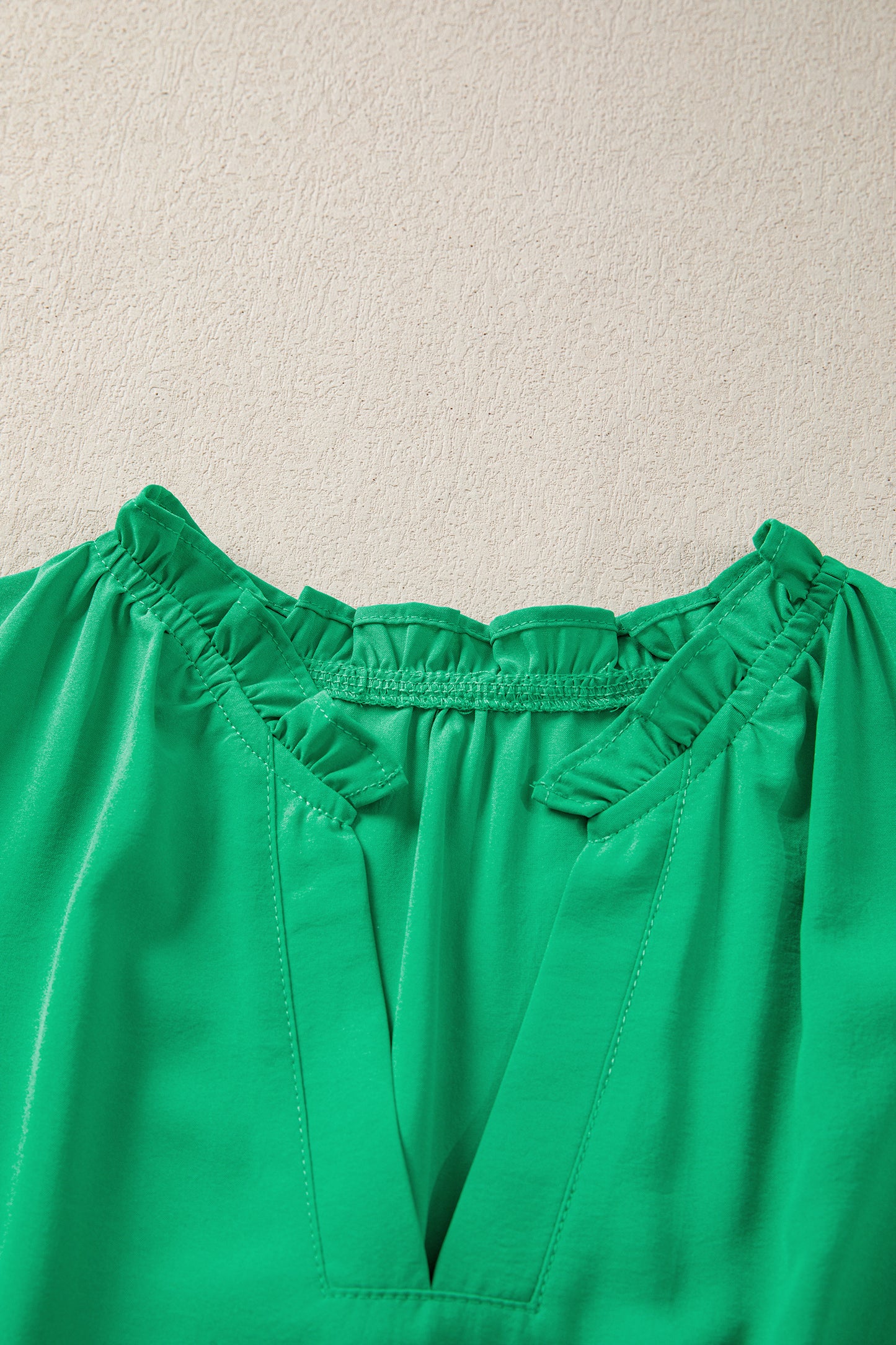 Bright Green Solid Color V Neck Short Puff Sleeve High Waist Tiered Maxi Dress