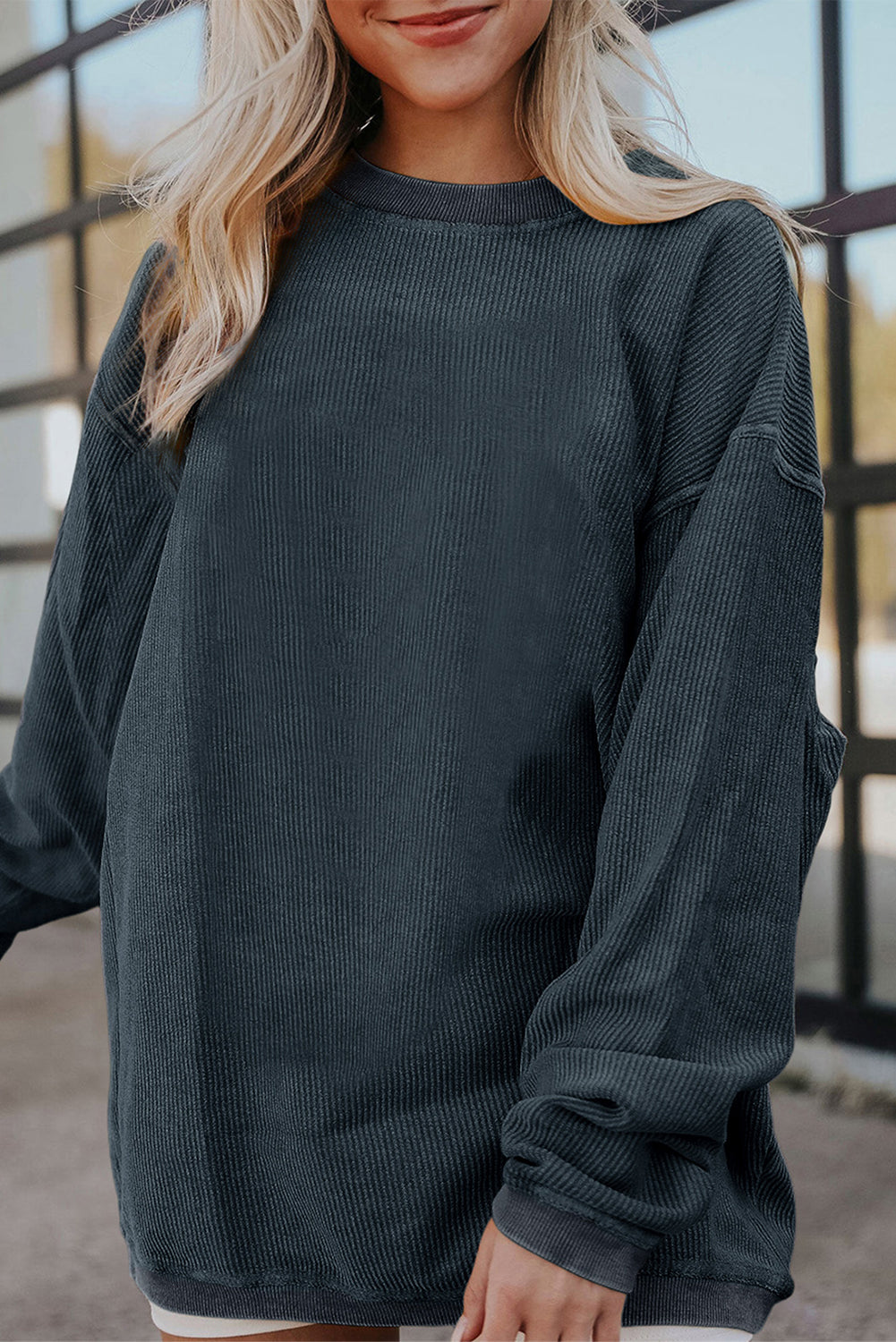 Orange Ribbed Corduroy Oversized Sweatshirt