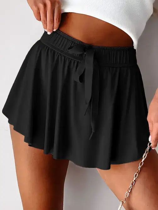 Bonbon Drawstring Elastic Waistband Lined Tennis Skorts