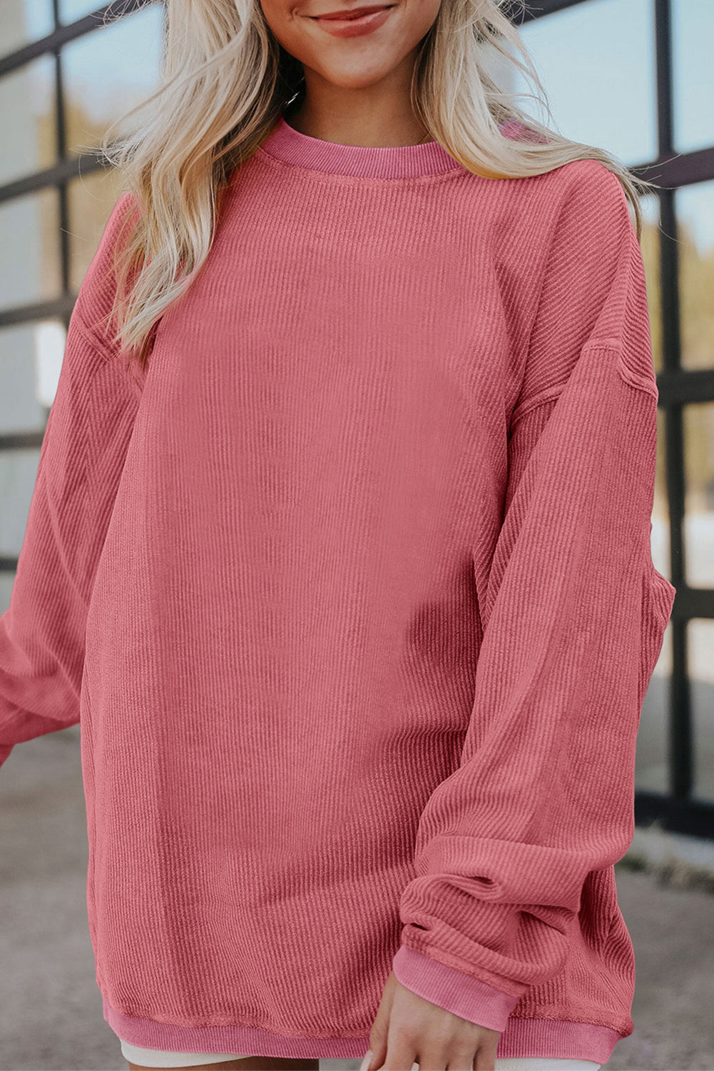 Orange Ribbed Corduroy Oversized Sweatshirt