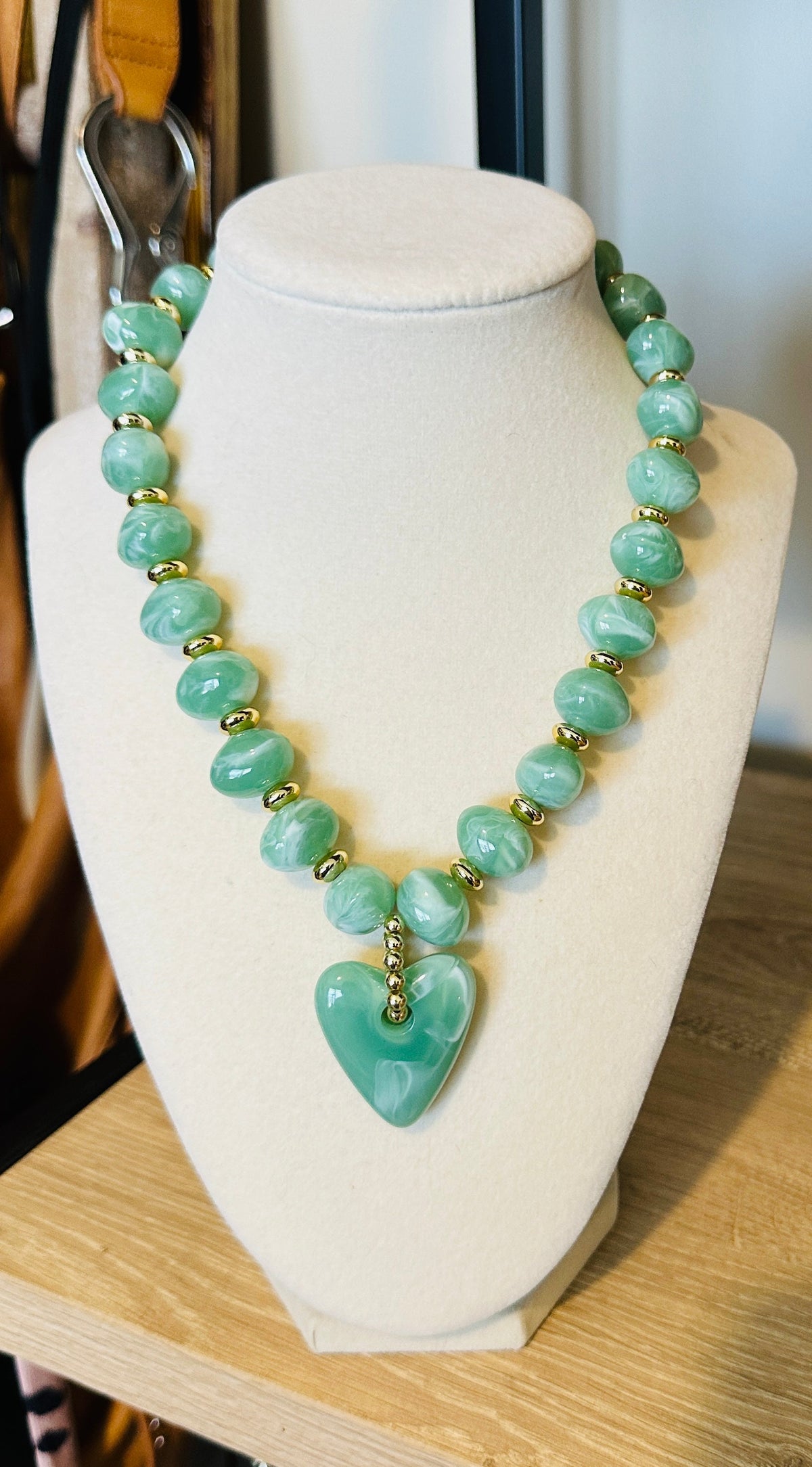 Seafoam Heart Beaded Necklace
