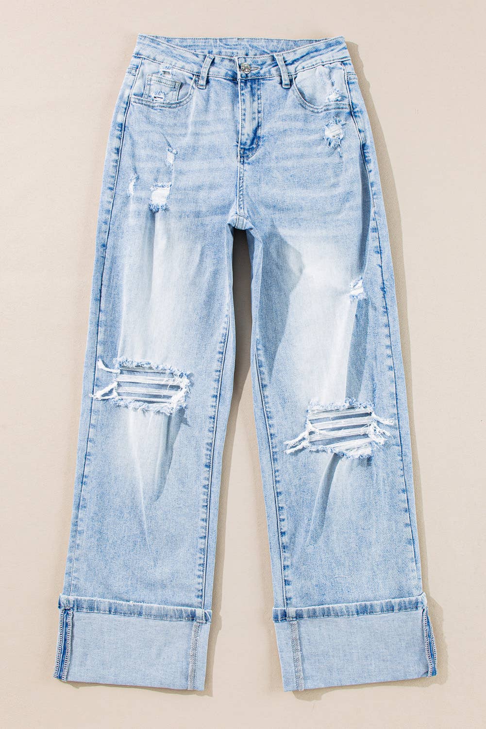 Spring 2026 Light Wash Distressed Flare Jeans: Beau Blue / 16