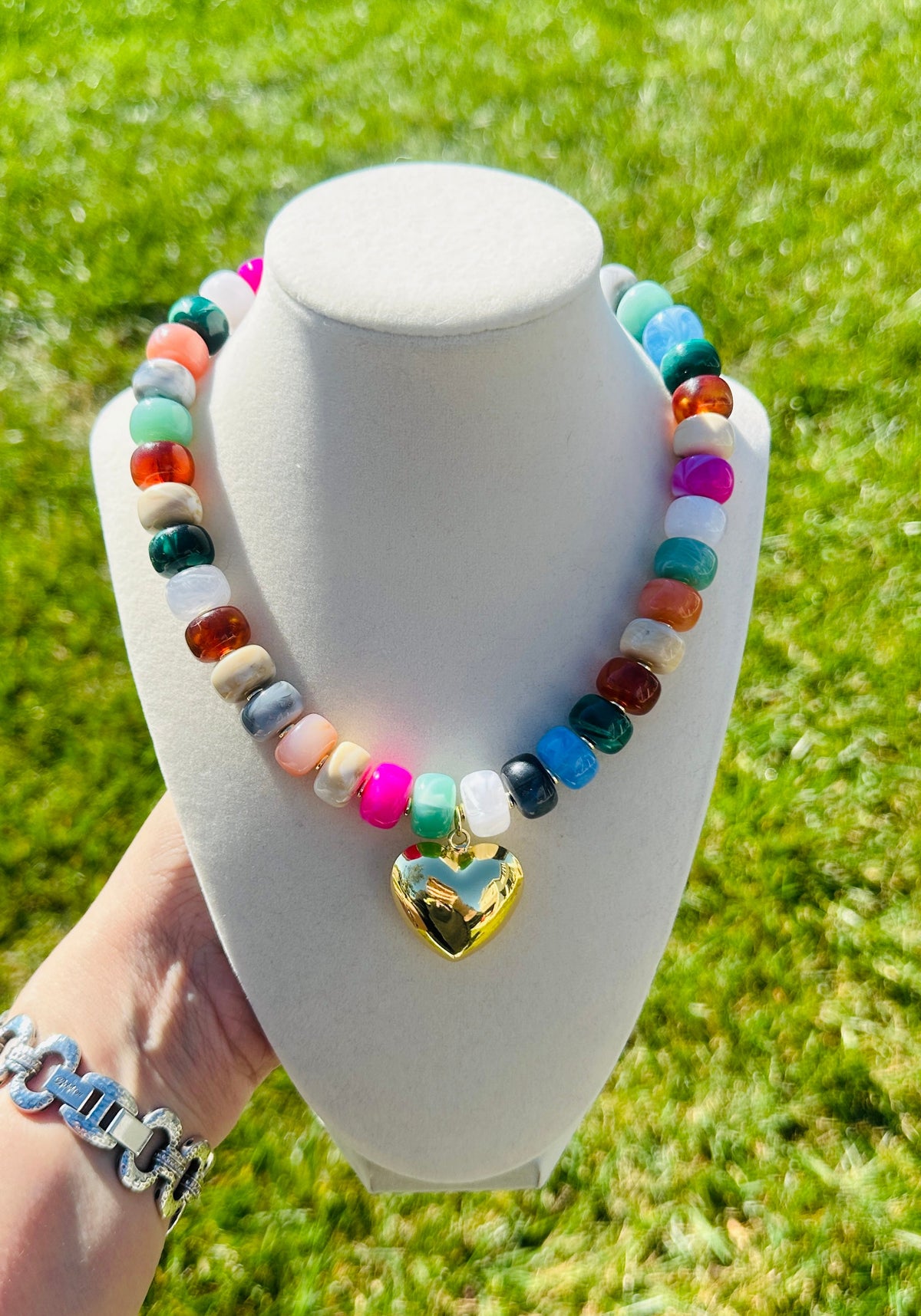 Rainbow Beaded Heart Necklace PREORDER