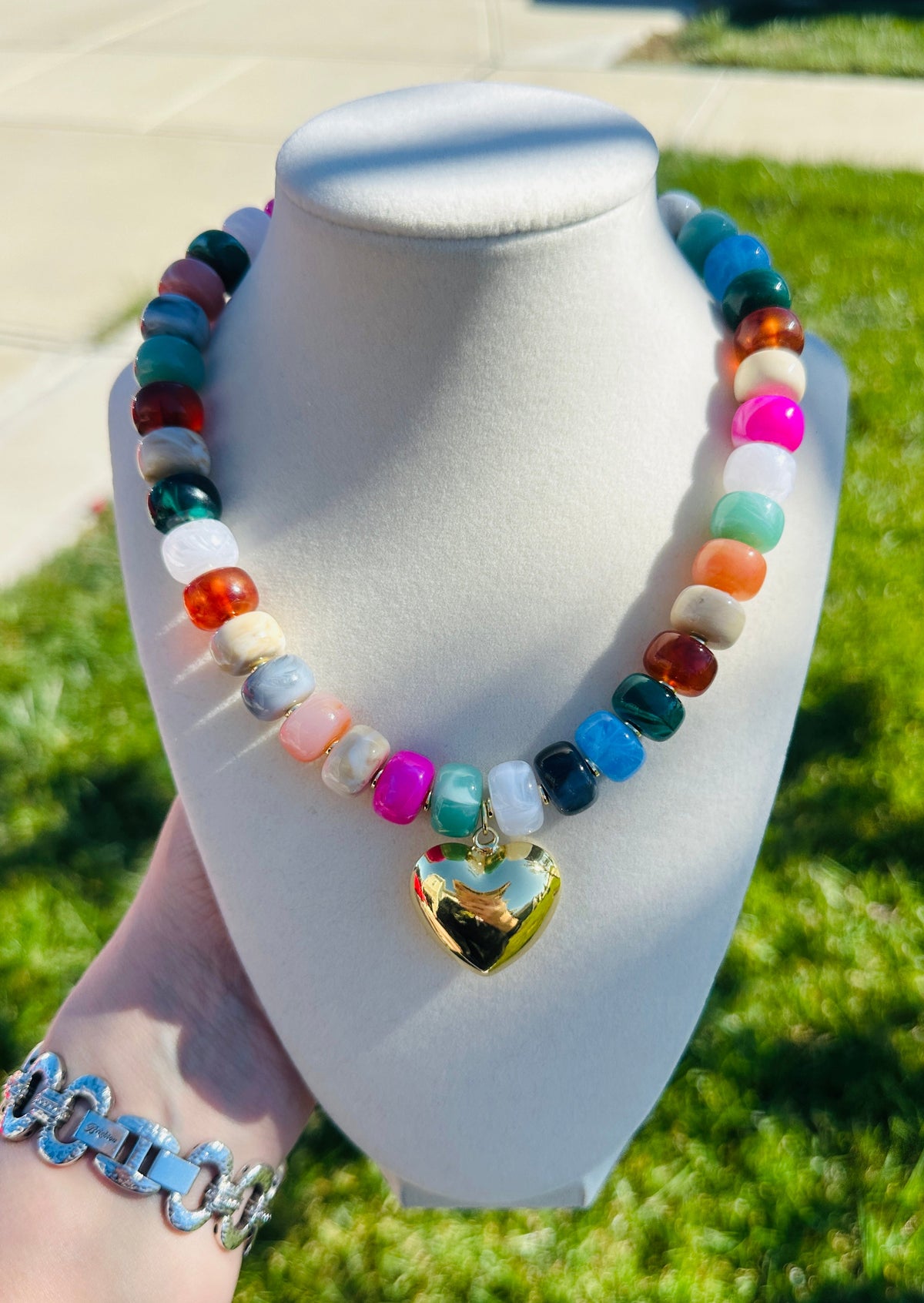 Rainbow Beaded Heart Necklace PREORDER