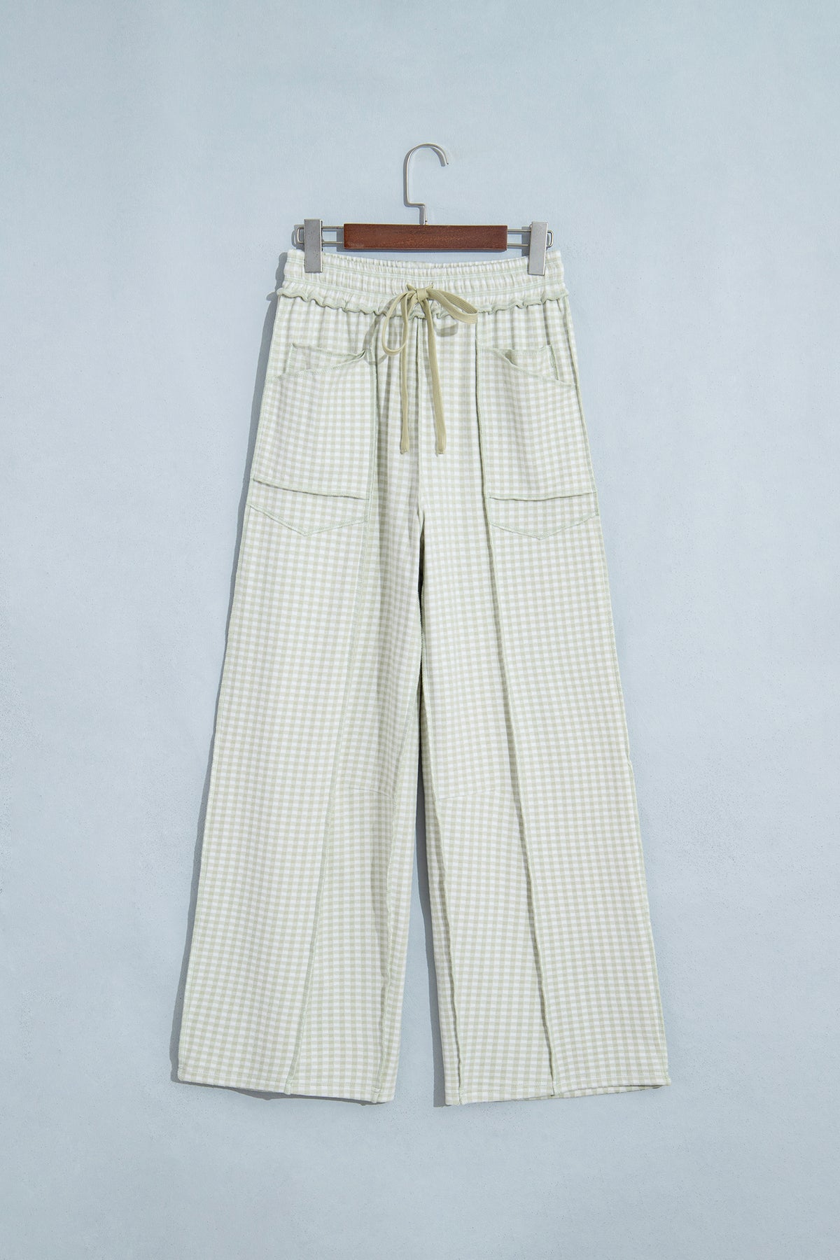 Brown Plaid Contrast Trim Drawstring Elastic Waist Shift Pants
