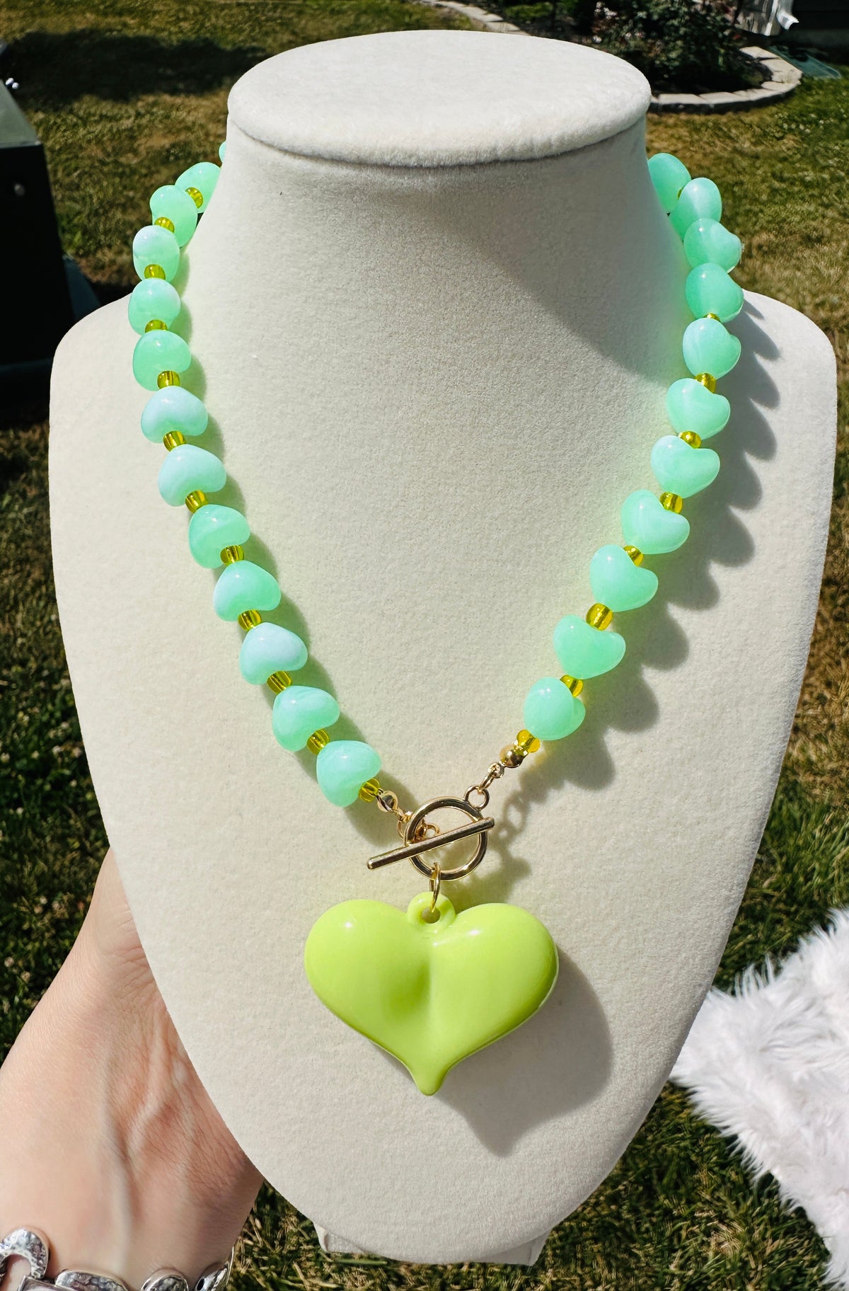 Key Lime Heart Beaded Necklace