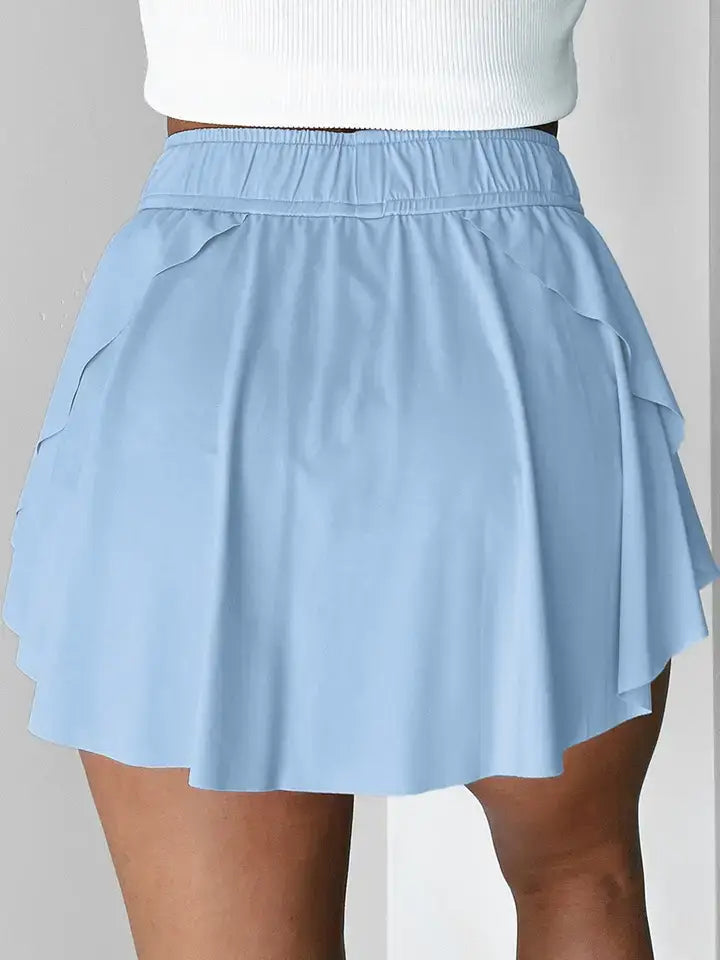Bonbon Drawstring Elastic Waistband Lined Tennis Skorts