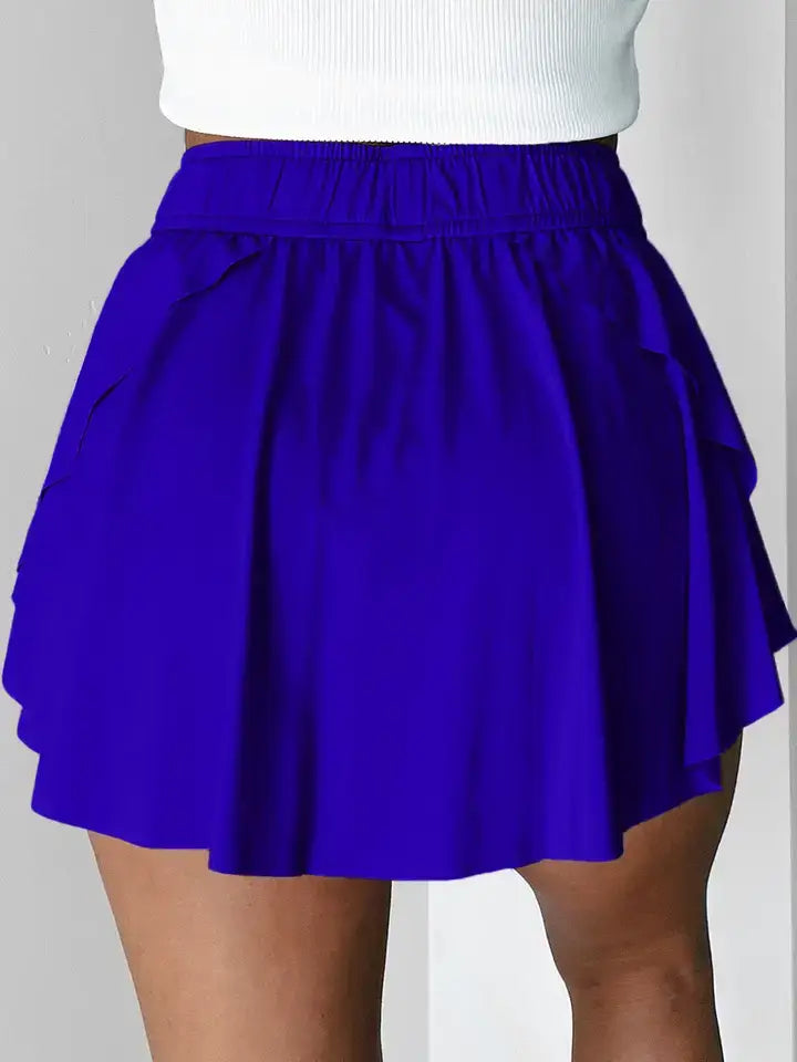 Bonbon Drawstring Elastic Waistband Lined Tennis Skorts