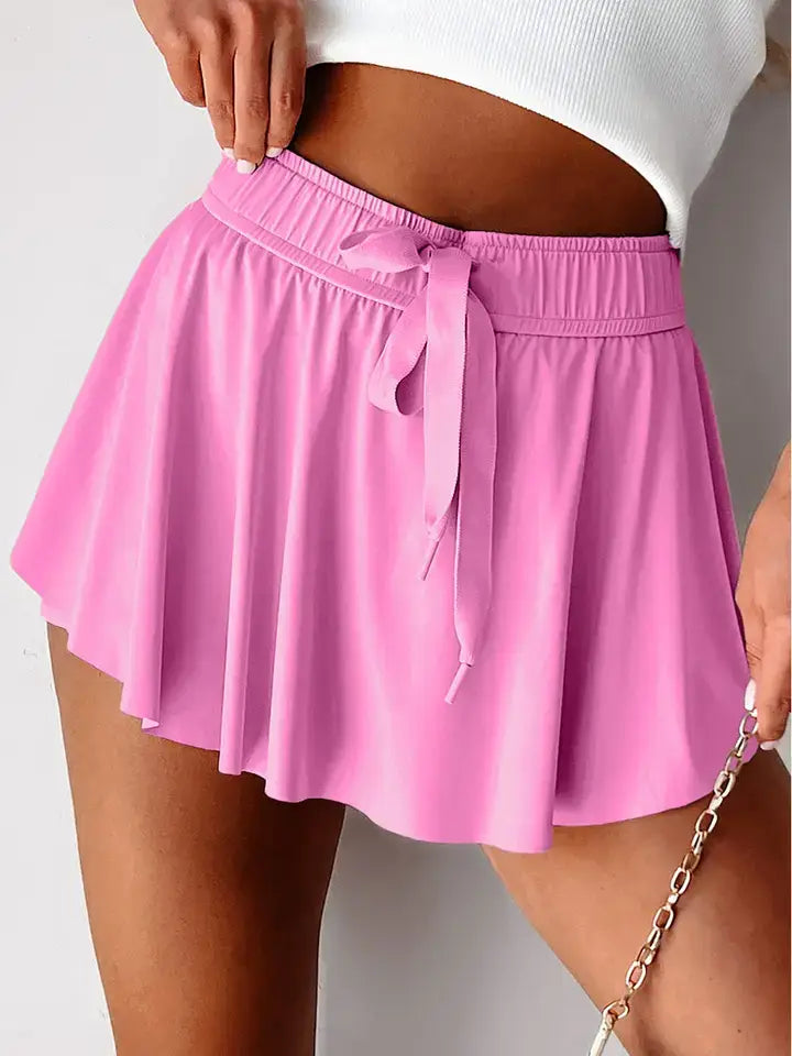 Bonbon Drawstring Elastic Waistband Lined Tennis Skorts