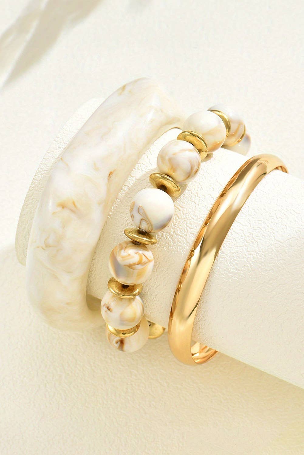 Sand Beach Bangle Gold Plated 3pcs Bracelet Set: White / ONE SIZE