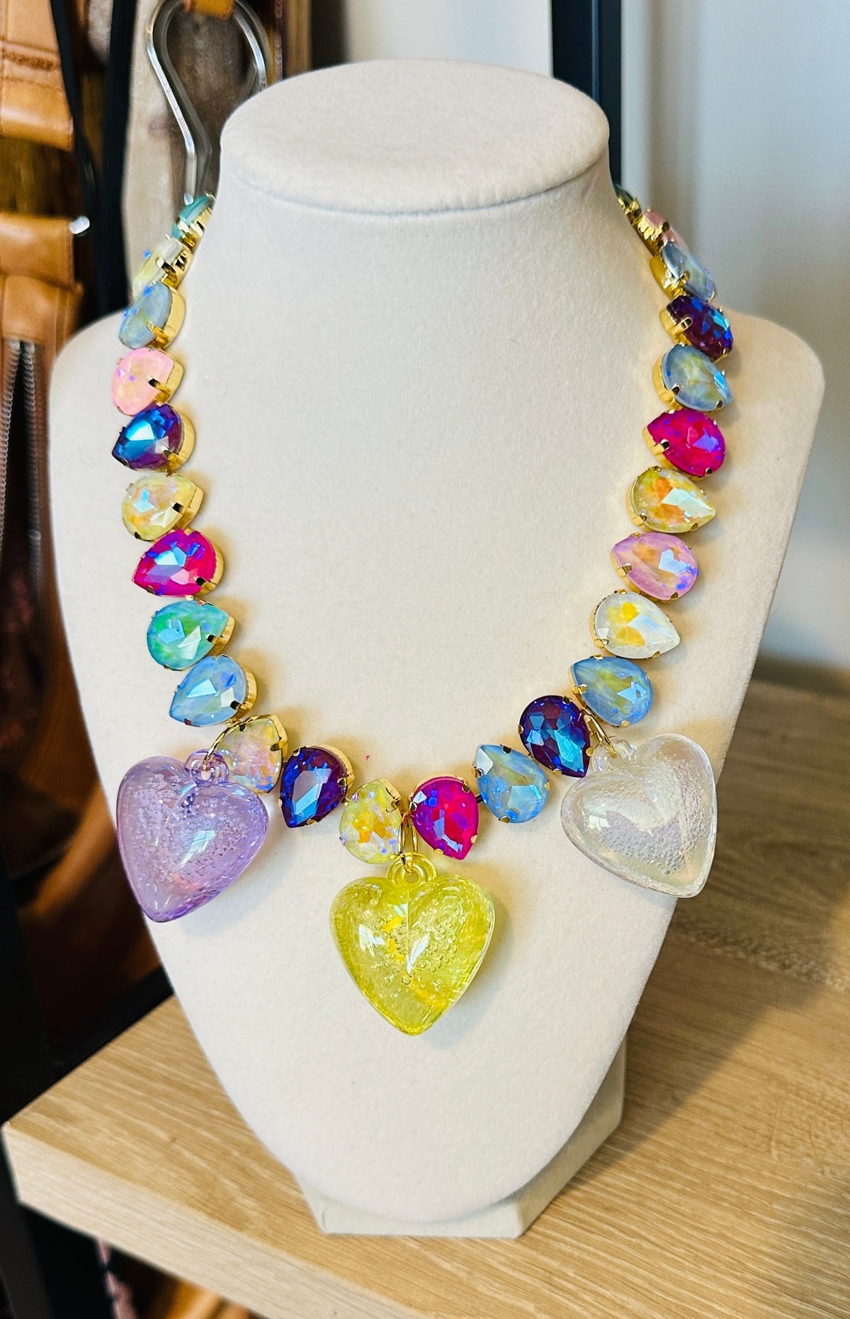 Jewel Candy Rainbow Purple Hearts Necklace