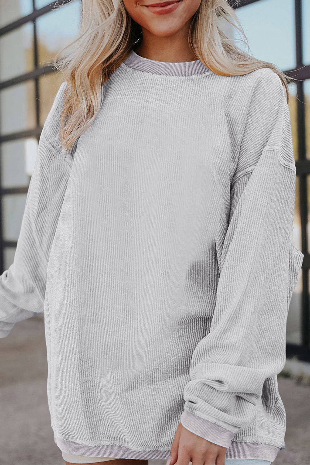 Orange Ribbed Corduroy Oversized Sweatshirt