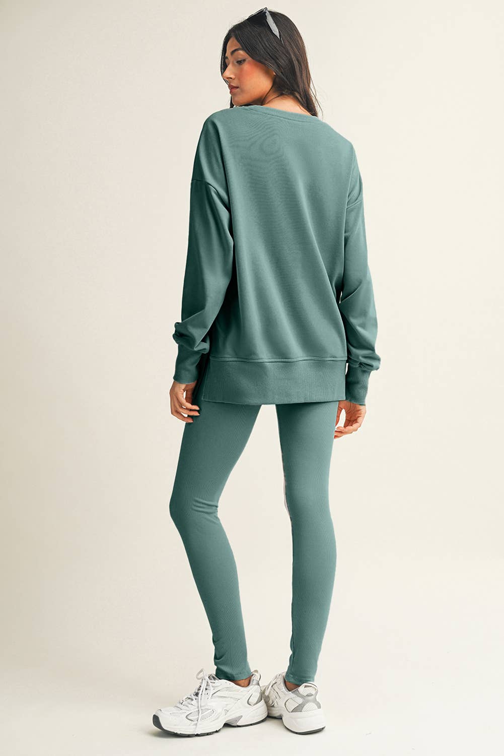 LDC Solid Color Slit Sweatshirt Ribbed Leggings 2pcs Set: Orchid Mist / XL
