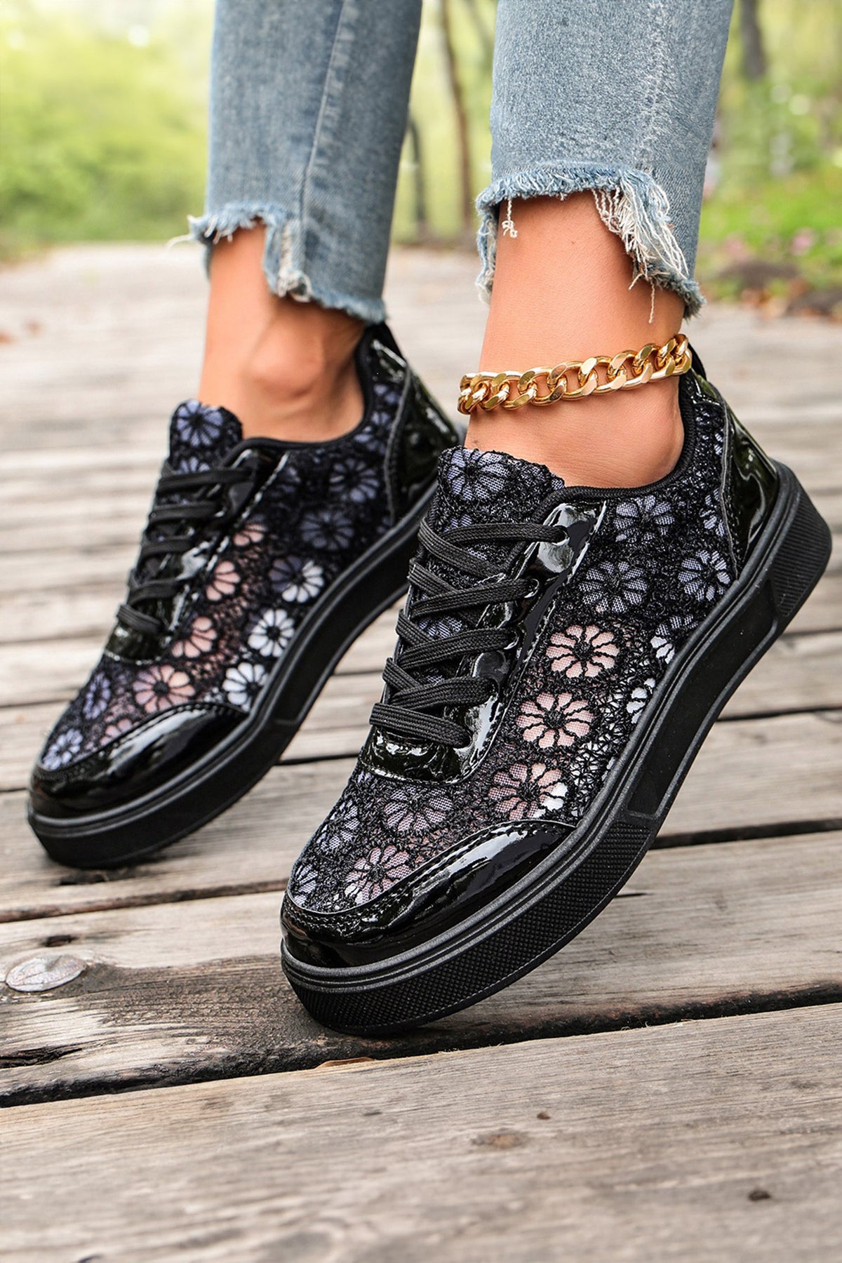 White Sheer Floral Lace Slip-On Casual Sneakers