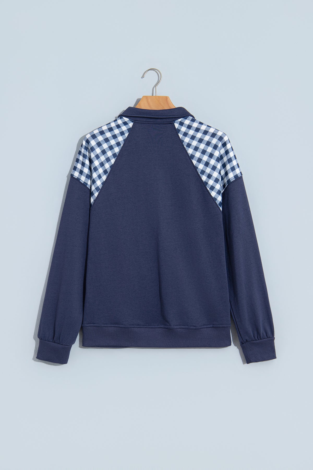 Pink Patchwork Plaid Pocket Quarter Zip Sweatshirt