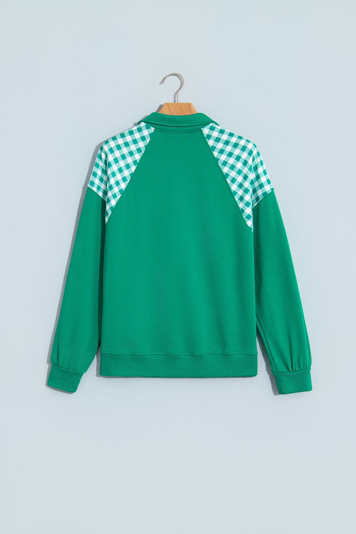 Pink Patchwork Plaid Pocket Quarter Zip Sweatshirt