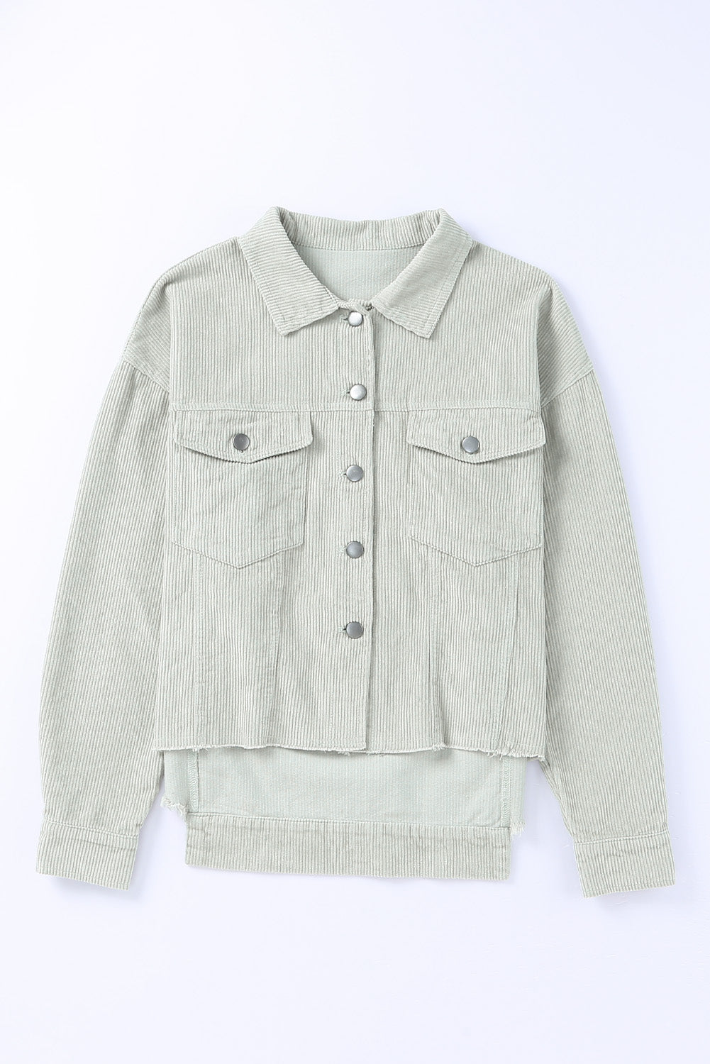 Sky Blue 100% Cotton Raw Hem Flap Pockets Cropped Corduroy Jacket