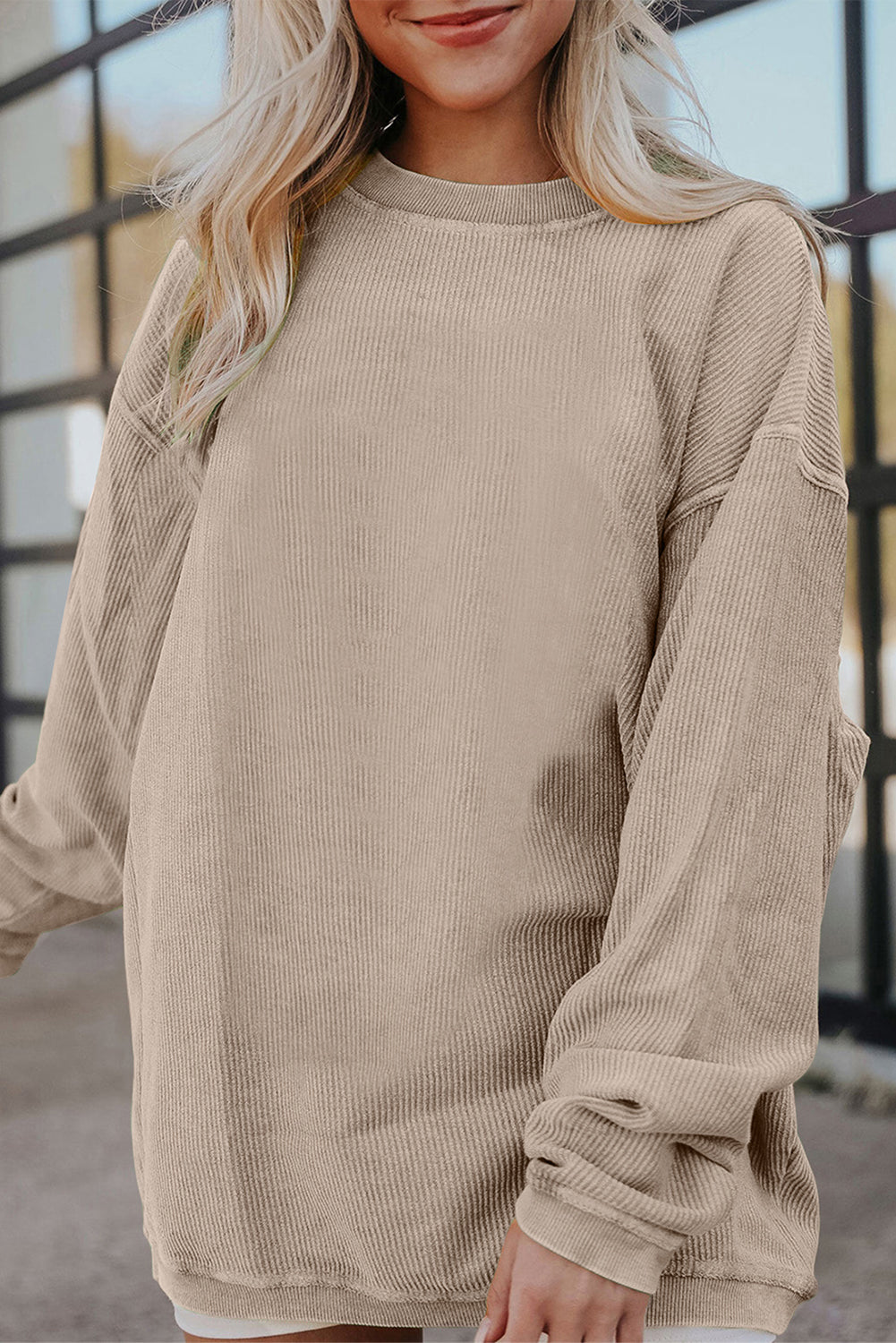 Orange Ribbed Corduroy Oversized Sweatshirt