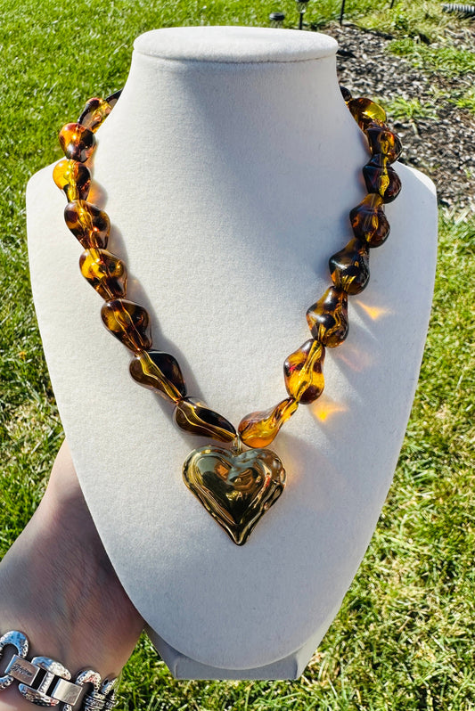 Leopard Luxe Heart Statement Necklace PREORDER