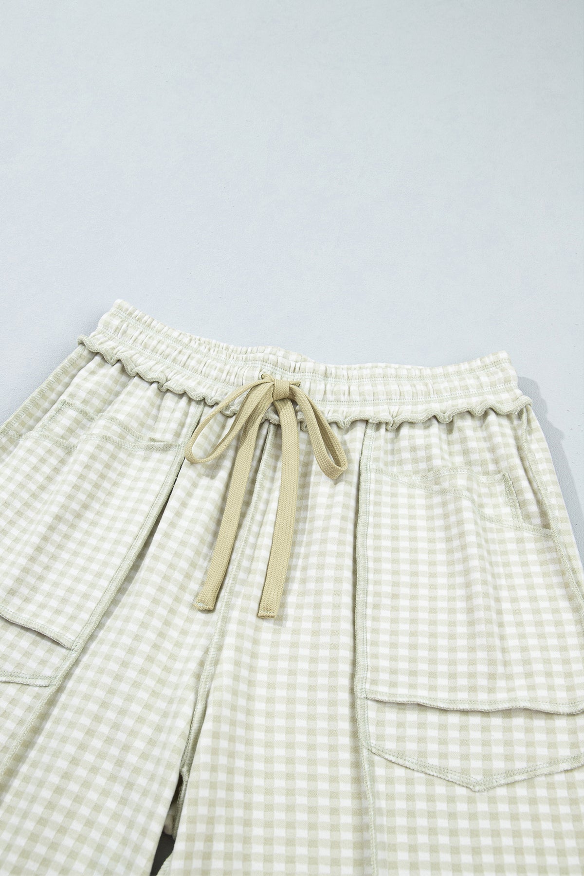 Brown Plaid Contrast Trim Drawstring Elastic Waist Shift Pants