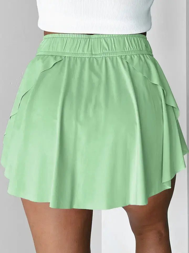 Bonbon Drawstring Elastic Waistband Lined Tennis Skorts