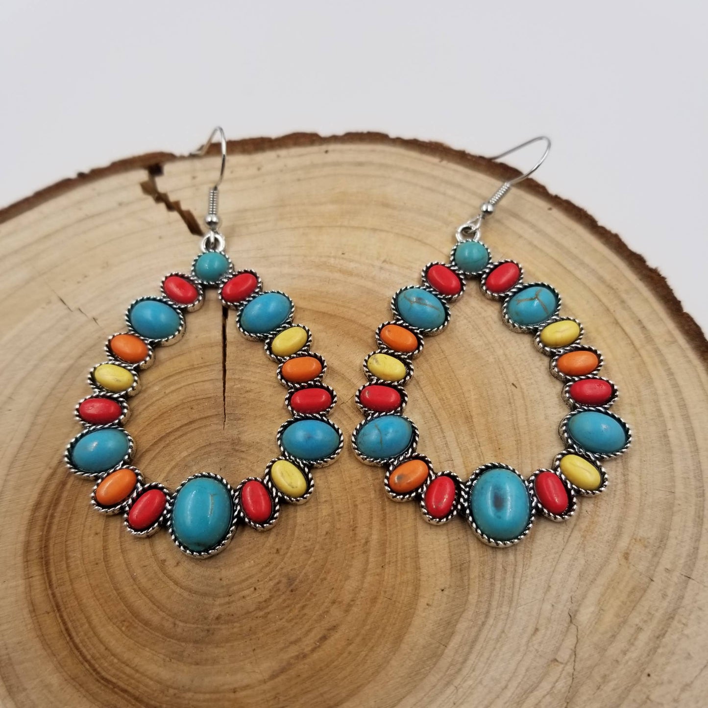 Oval Turquoise Boho Earrings