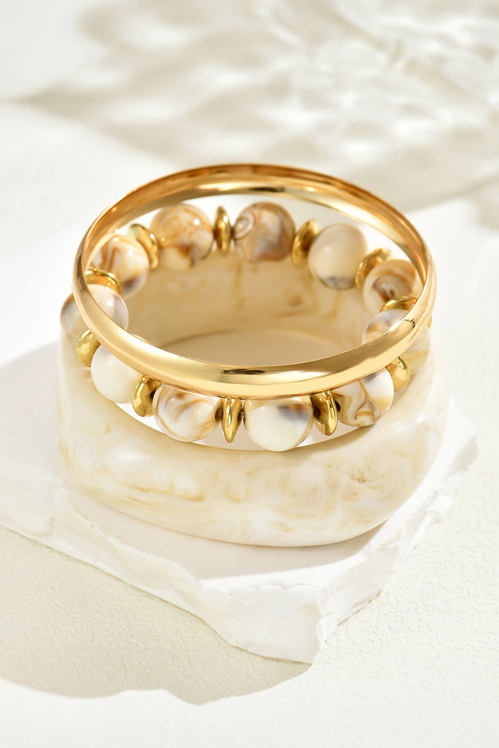 Sand Beach Bangle Gold Plated 3pcs Bracelet Set: White / ONE SIZE