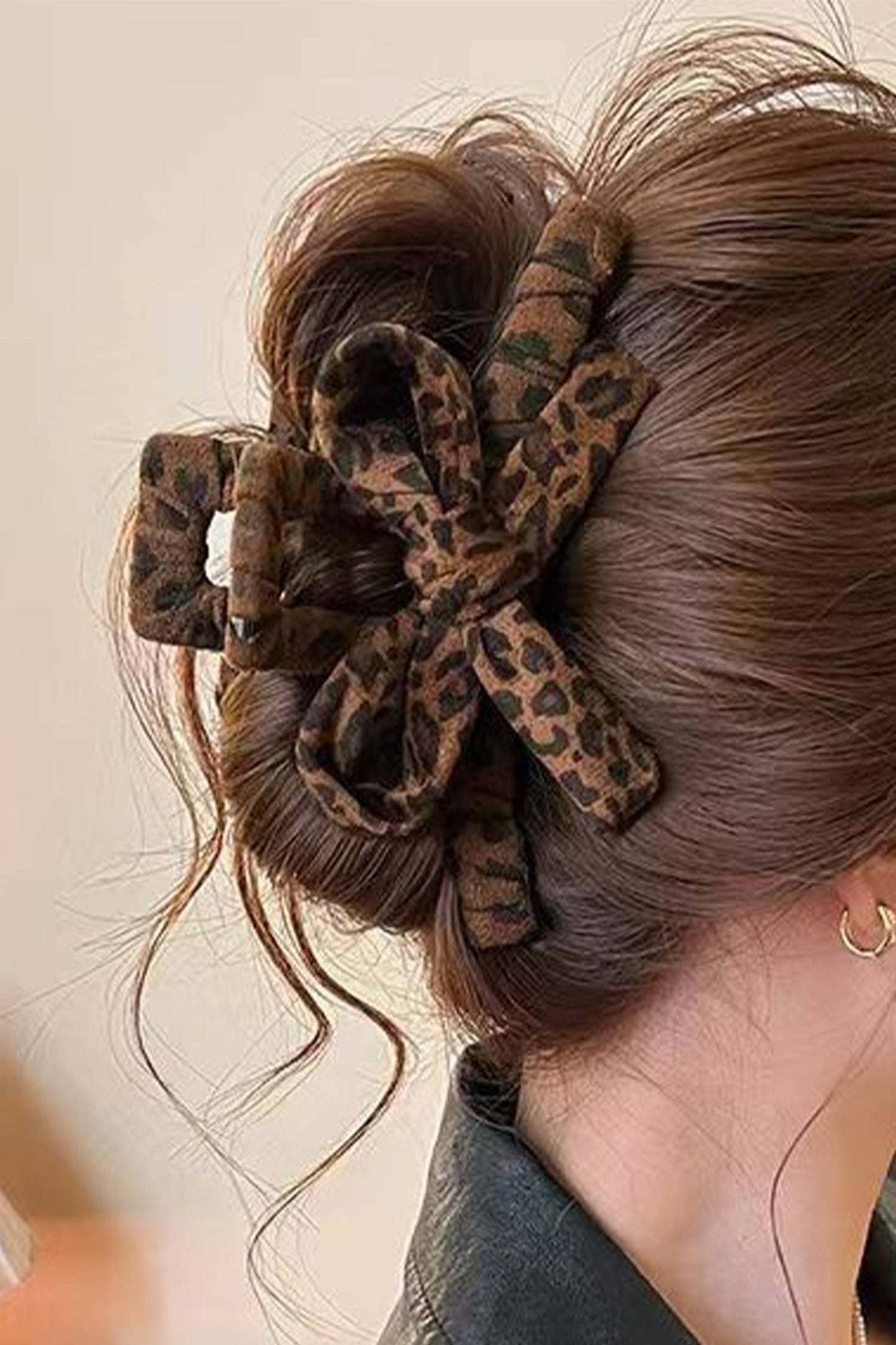 Vintage Leopard Cloth Wrap Durable Plastic Hair Claw Clip: Chestnut / ONE SIZE