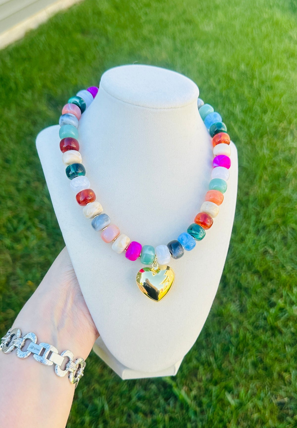 Rainbow Beaded Heart Necklace PREORDER