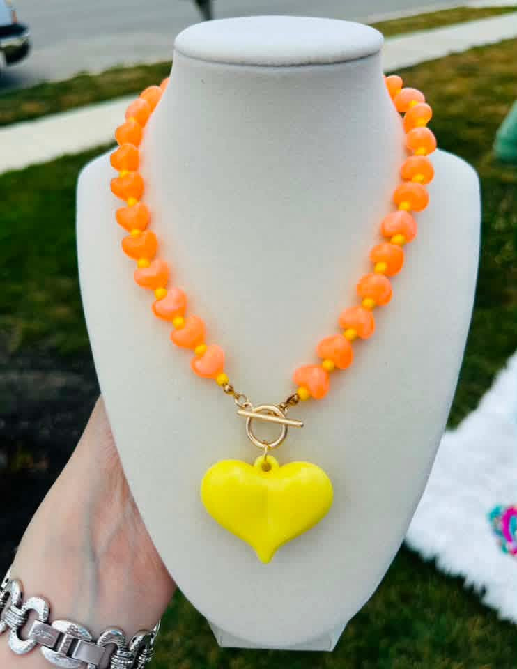Sunburst Heart Beaded Necklace
