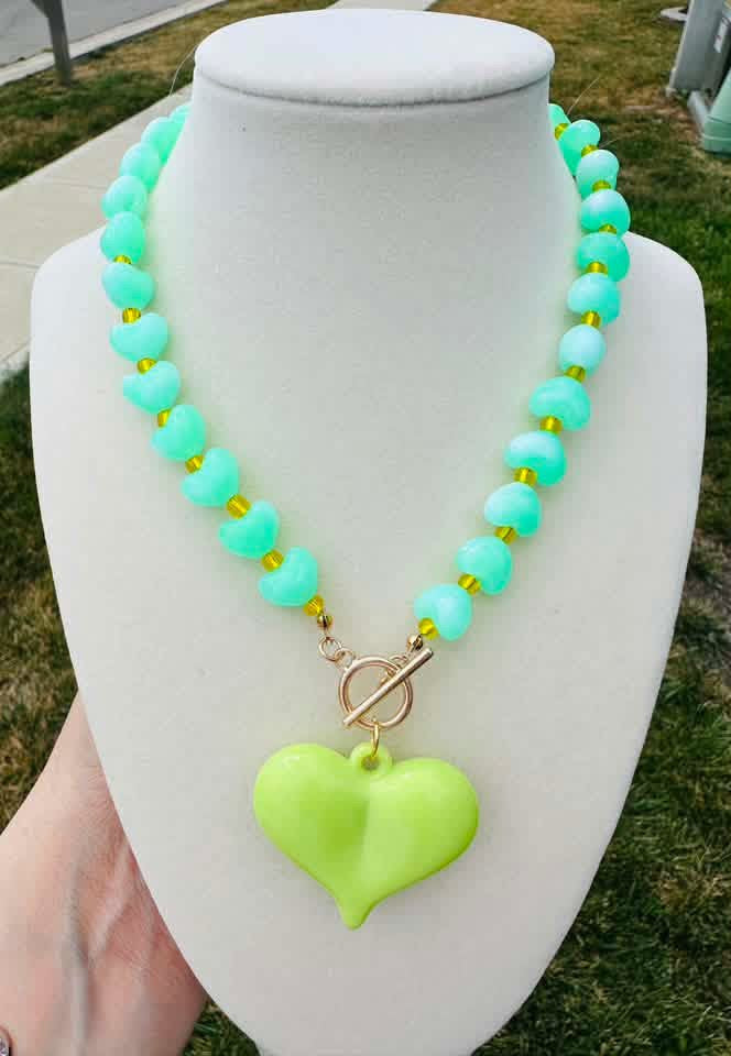 Key Lime Heart Beaded Necklace