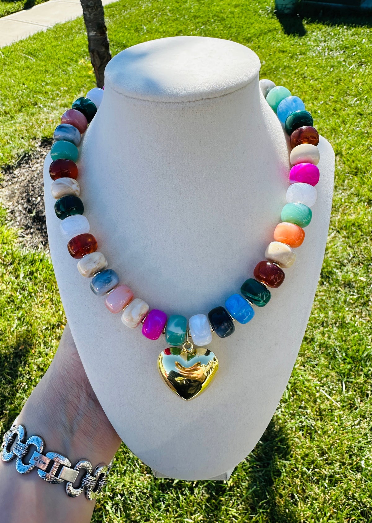 Rainbow Beaded Heart Necklace PREORDER