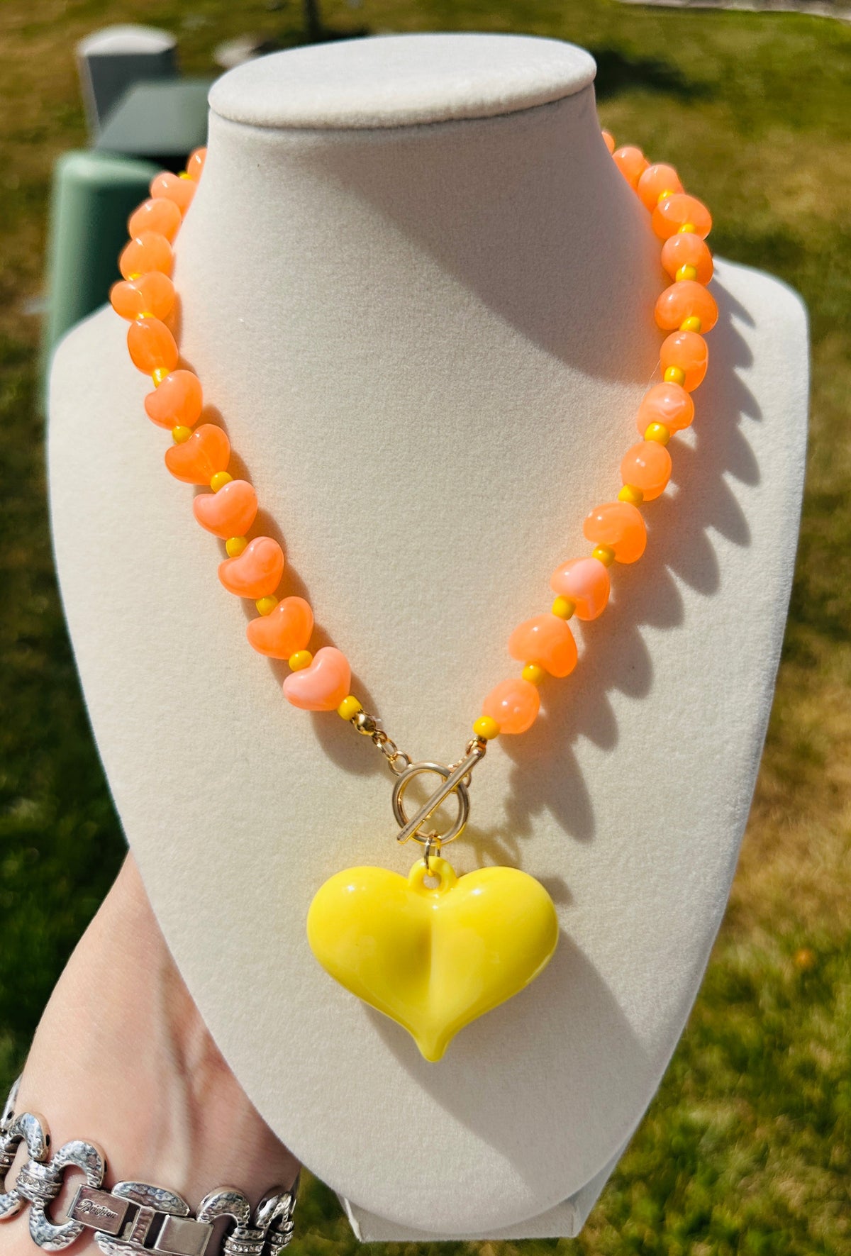 Sunburst Heart Beaded Necklace