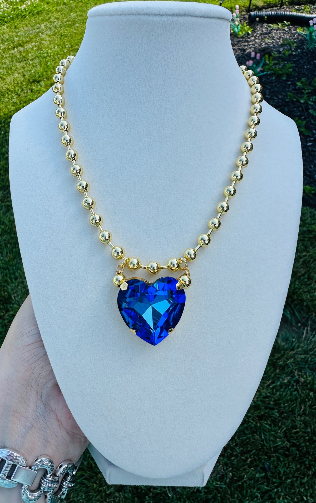 Crystal Heart Gold Bead Necklace-5 Colors
