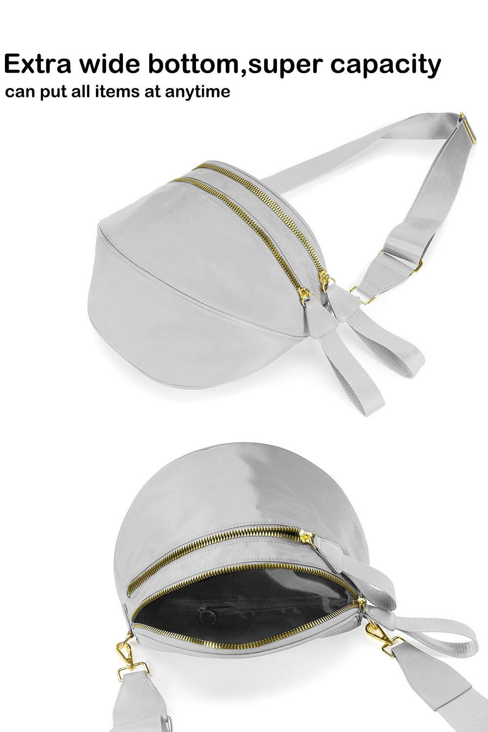 Light Blue Double Zip Crescent Shape Adjustable Sling Bag