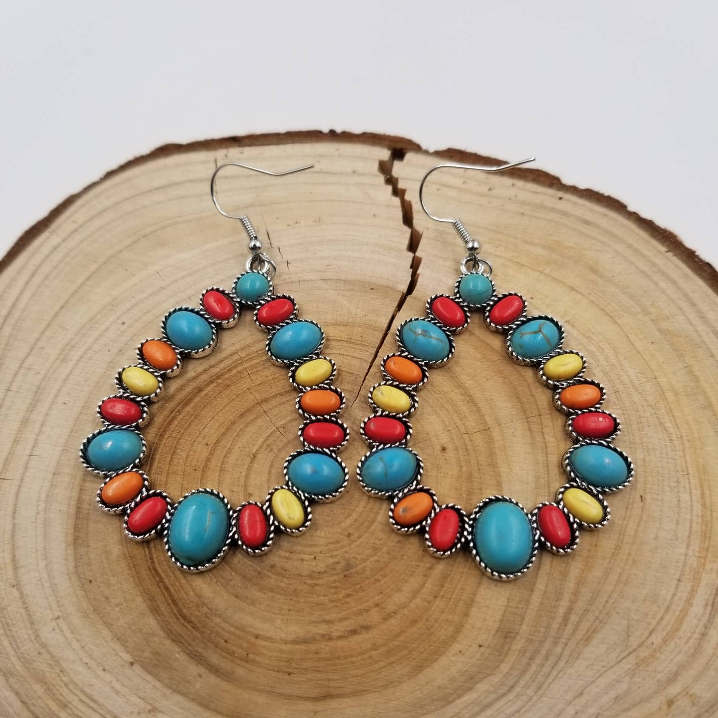 Oval Turquoise Boho Earrings