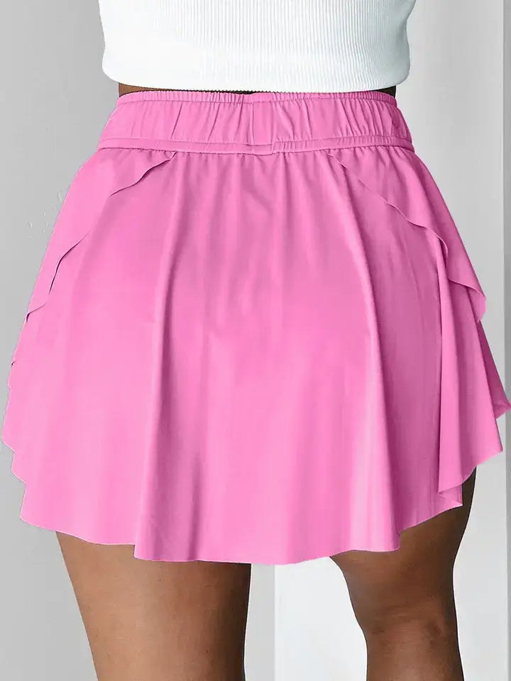 Bonbon Drawstring Elastic Waistband Lined Tennis Skorts