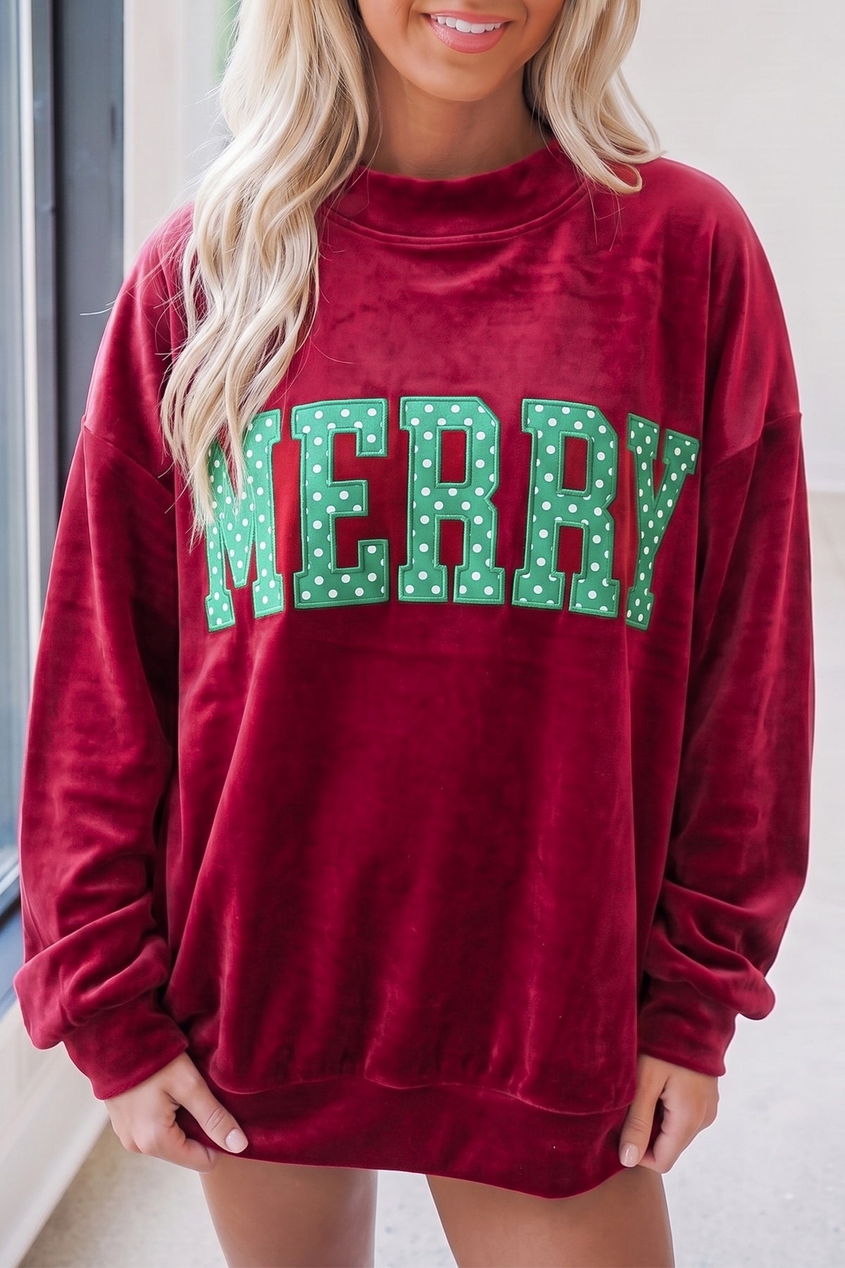 Coffee PRAY Embroidery Velvet Long Sleeve Sweatshirt
