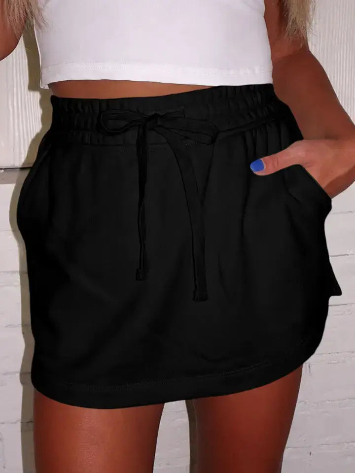Bonbon Drawstring Elastic Waistband Lined Tennis Skorts