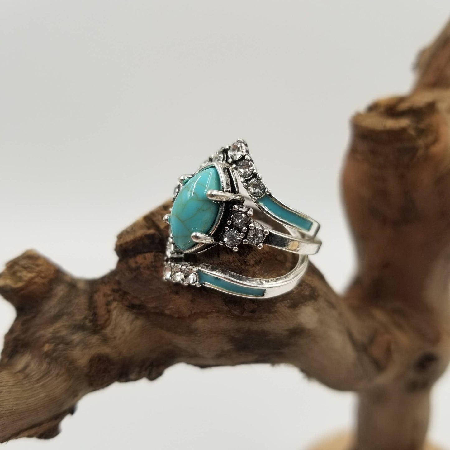 Silver Vintage Turquoise & Diamond Ring Set Of 3: 9