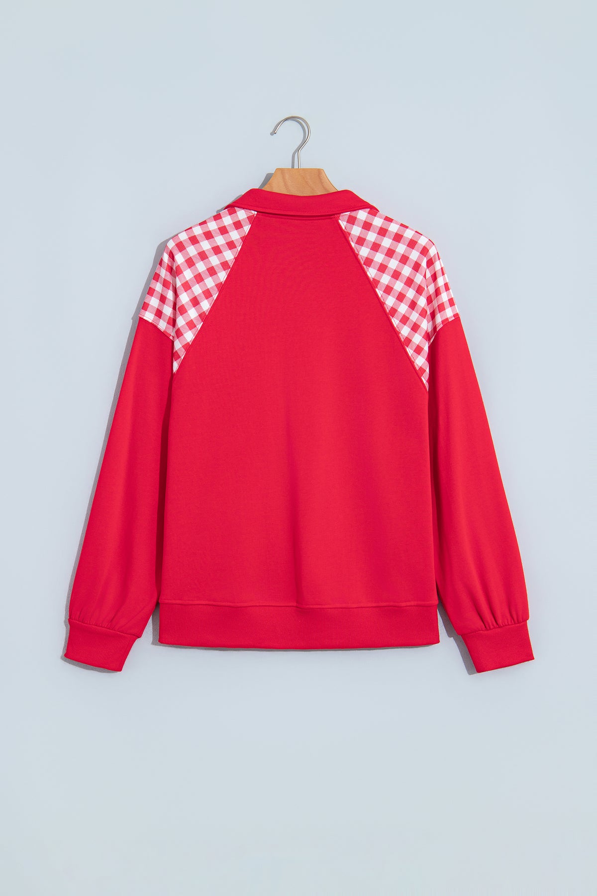 Pink Patchwork Plaid Pocket Quarter Zip Sweatshirt