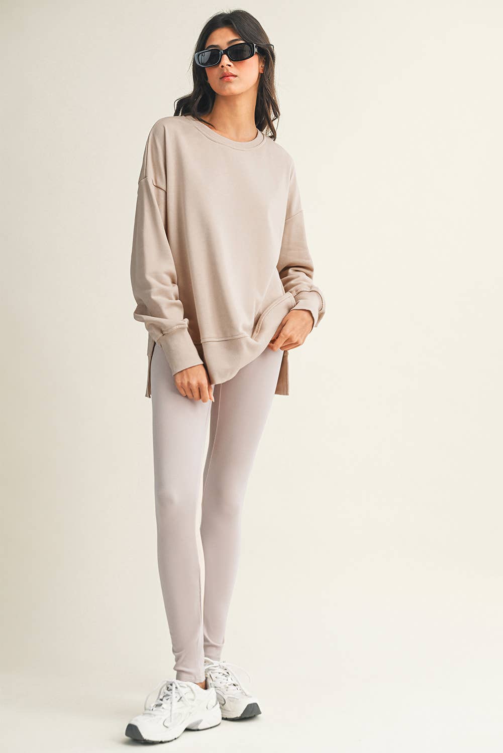 LDC Solid Color Slit Sweatshirt Ribbed Leggings 2pcs Set: Green Bay / XL