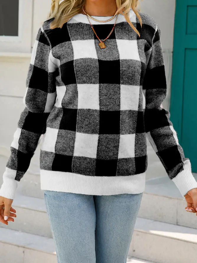 Plaid Colorblock Pullover Sweater JYYS037
