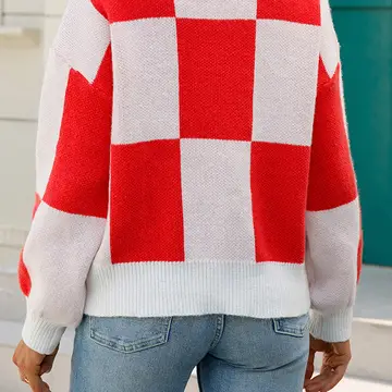Checked Plaid Knit Pullover Sweater