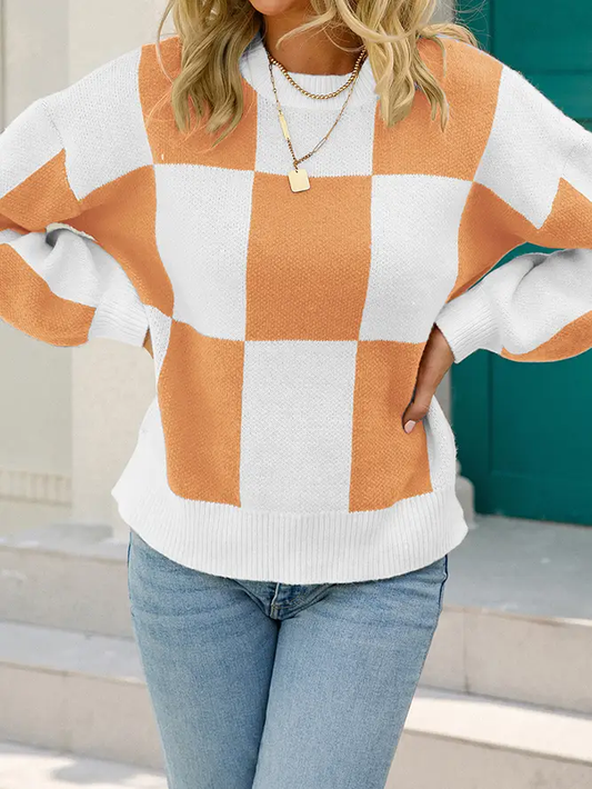 Checked Plaid Knit Pullover Sweater